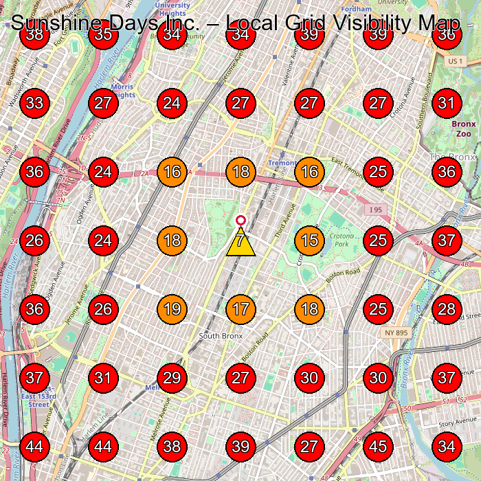Sunshine Days Inc. GeoGrid visibility map for Adult Day Care Center in New York